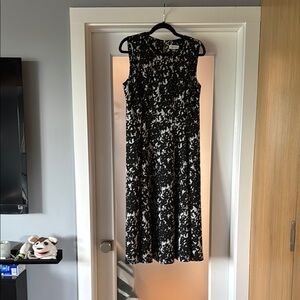Calvin Klein Black and White Sleeveless Fit and Flare Dress